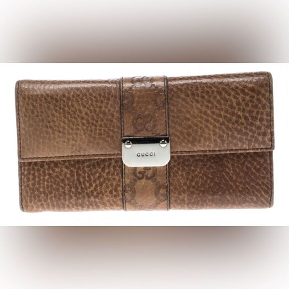 Gucci Men’s Brown Leather Continental long Wallet Textured Finish COA included - Picture 1 of 9